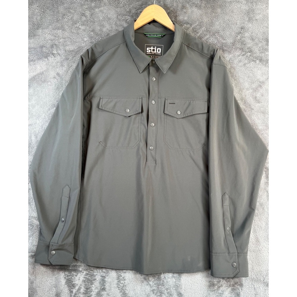 Stio Shirt Mens XL Gray Long Sleeve 1/2 Snap Button Up Performance Stretch